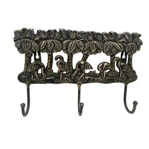 FLAMINIGOS Wall Hanging Coat Hat Key Rack w 3 Hooks Vintage Heavy Cast Metal